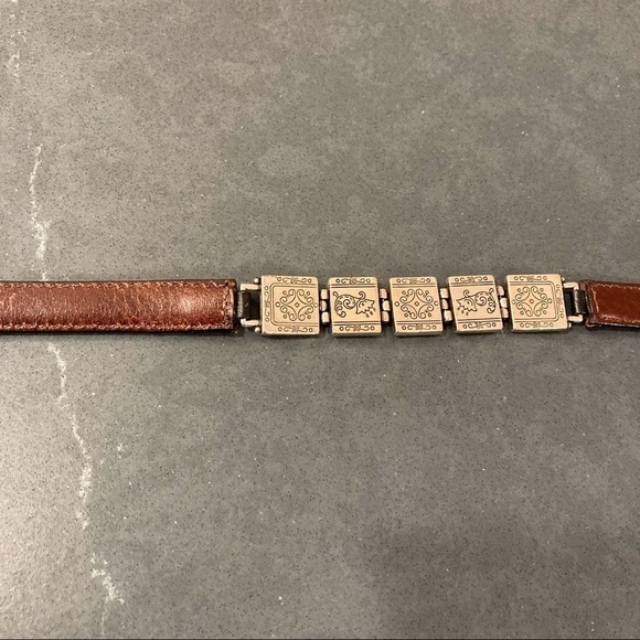 Womens medium black brown reversible leather belt with silver tone links buckle - Picture 10 of 16